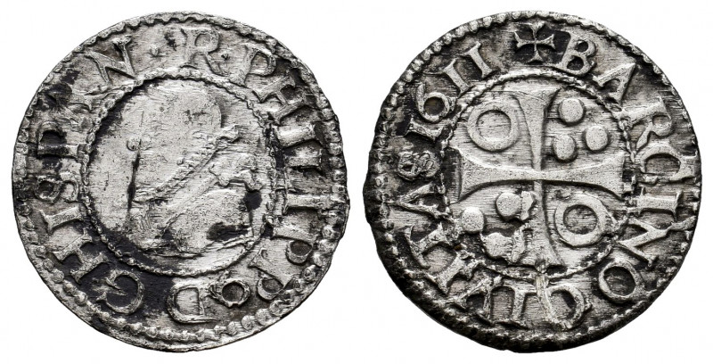 Philip III (1598-1621). 1/2 croat. 1611. Barcelona. (Cal-374). Ag. 1,46 g. Faint...