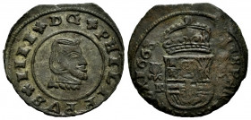 Philip IV (1621-1665). 16 maravedis. 1663. Granada. N. (Cal-463). (Jarabo-Sanahuja-M232). Ae. 4,58 g. Striking defect on reverse. Choice VF/Almost VF....