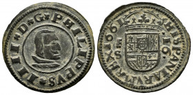 Philip IV (1621-1665). 16 maravedis. 1661. Segovia. S. (Cal-486). Ae. 5,07 g. Choice VF. Est...40,00. 

Spanish Description: Felipe IV (1621-1665). ...