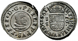 Philip IV (1621-1665). 16 maravedis. 1661. Segovia. S. (Cal-486). (Jarabo-Sanahuja-M506). Ae. 3,79 g. Original silvering. AU. Est...90,00. 

Spanish...