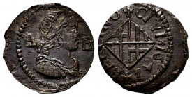 Philip IV (1621-1665). Catalan Revolt (1640 -1652). 1 ardite. 1642. Barcelona. (Cru C.G-4555b). Ae. 1,65 g. Louis XIV Bust. Almost XF. Est...55,00. 
...