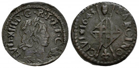 Philip IV (1621-1665). Catalan Revolt (1640 -1652). Seiseno. 1643. Barcelona. (Cal-45). Ae. 4,25 g. First bust of Louise XIV. Choice VF/VF. Est...40,0...