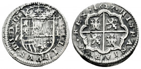 Philip IV (1621-1665). 1 real. 1627. Segovia. A. (Cal-782). Ag. 3,11 g. Choice F/VF. Est...60,00. 

Spanish Description: Felipe IV (1621-1665). 1 re...