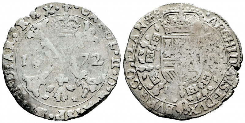 Charles II (1665-1700). 1/2 patagon. 1672. Bruges. (Delm-347). Ag. 14,01 g. Almo...