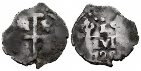 Philip V (1700-1746). 1 real. 1728. Ag. 2,69 g. Mintmark not visible (Lima or Potosí). Choice F. Est...30,00. 

Spanish Description: Felipe V (1700-...