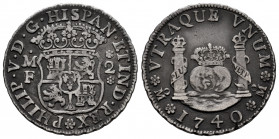 Philip V (1700-1746). 2 reales. 1740. Mexico. MF. (Cal-824). Ag. 6,58 g. Patina. Choice VF. Est...120,00. 

Spanish Description: Felipe V (1700-1746...