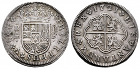 Philip V (1700-1746). 2 reales. 1721. Segovia. F. (Cal-954). Ag. 6,46 g. Repaired edge at 12 o´clock. Choice VF. Est...150,00. 

Spanish Description...