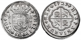 Philip V (1700-1746). 2 reales. 1723. Sevilla. J. (Cal-981). Ag. 5,37 g. Soft tone. Almost XF. Est...200,00. 

Spanish Description: Felipe V (1700-1...