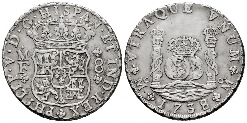 Philip V (1700-1746). 8 reales. 1738. Mexico. MF. (Cal-1449). Ag. 25,97 g. Rubbe...