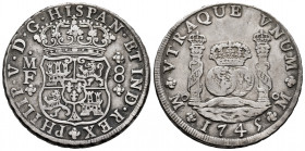 Philip V (1700-1746). 8 reales. 1745. Mexico. MF. (Cal-1468). Ag. 26,75 g. Delicate patina. Minor hairlines on obverse. Choice VF/VF. Est...300,00. 
...