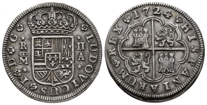 Luis I (1724). 2 reales. 1724. Madrid. A. (Cal-20). Ag. 5,52 g. Toned. Scarce. C...