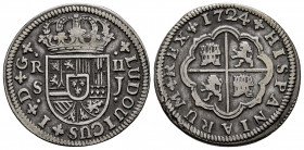 Luis I (1724). 2 reales. 1724. Sevilla. J. (Cal-29). Ag. 5,23 g. Legend LUDOUICUS. Scarce. VF. Est...220,00. 

Spanish Description: Luis I (1724). 2...
