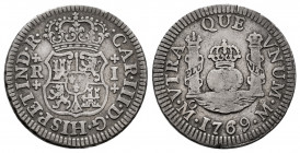 Charles III (1759-1788). 1 real. 1769/70. Mexico. M. (Cal-420). Ag. 3,22 g. Overdate. Scarce. VF. Est...300,00. 

Spanish Description: Carlos III (1...