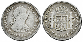 Charles III (1759-1788). 1 real. 1784. Mexico. FF. (Cal-439). Ag. 3,30 g. Choice F/Almost VF. Est...40,00. 

Spanish Description: Carlos III (1759-1...