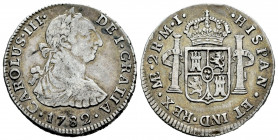 Charles III (1759-1788). 2 reales. 1782. Lima. MI. (Cal-597). Ag. 6,70 g. VF. Est...80,00. 

Spanish Description: Carlos III (1759-1788). 2 reales. ...