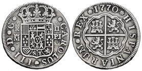 Charles III (1759-1788). 2 reales. 1770. Madrid. PJ. (Cal-619). Ag. 5,46 g. Minor marks. VF. Est...60,00. 

Spanish Description: Carlos III (1759-17...