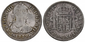 Charles III (1759-1788). 2 reales. 1779. Mexico. FF. (Cal-668). Ag. 6,51 g. Choice F/Almost VF. Est...35,00. 

Spanish Description: Carlos III (1759...