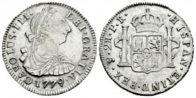 Charles III (1759-1788). 2 reales. 1779. Potosí. PR. (Cal-722). Ag. 6,69 g. Cleaned obverse. A good sample. Choice VF. Est...120,00. 

Spanish Descr...
