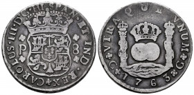 Charles III (1759-1788). 8 reales. 1763. Guatemala. P. (Cal-995). Ag. 26,33 g. numerous hairlines. Very scarce. VF/Almost VF. Est...350,00. 

Spanis...