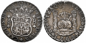 Charles III (1759-1788). 8 reales. 1765. Lima. JM. (Cal-1025). Ag. 26,51 g. Minor nicks. Toned. VF. Est...400,00. 

Spanish Description: Carlos III ...
