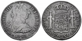 Charles III (1759-1788). 8 reales. 1783. Mexico. FF. (Cal-1124). Ag. 26,12 g. Knock on edge. VF. Est...120,00. 

Spanish Description: Carlos III (17...