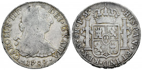 Charles III (1759-1788). 8 reales. 1789. Mexico. FM. (Cal-1134). Ag. 26,69 g. Scarce. Choice F/Almost VF. Est...120,00. 

Spanish Description: Carlo...