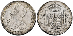 Charles III (1759-1788). 8 reales. 1779. Potosí. PR. (Cal-1176). Ag. 26,82 g. Hairlines on obverse. Slightly cleaned. Almost XF. Est...250,00. 

Spa...