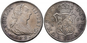 Charles III (1759-1788). 8 reales. 1772. Sevilla. CF. (Cal-1229). Ag. 26,95 g. Cleaned. Lightly toned. Rare. Almost XF. Est...750,00. 

Spanish Desc...