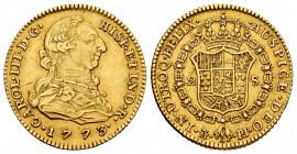 Charles III (1759-1788). 2 escudos. 1773. Madrid. PJ. (Cal-1544). Au. 6,77 g. Hairline on obverse. Choice VF. Est...400,00. 

Spanish Description: C...