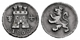 Charles IV (1788-1808). 1/4 real. 1800. Potosí. (Cal-149). Ag. 0,90 g. Almost XF. Est...150,00. 

Spanish Description: Carlos IV (1788-1808). 1/4 re...