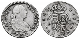 Charles IV (1788-1808). 1 real. 1799. Sevilla. CN. (Cal-541). Ag. 2,96 g. Scarce. VF/Choice VF. Est...70,00. 

Spanish Description: Carlos IV (1788-...