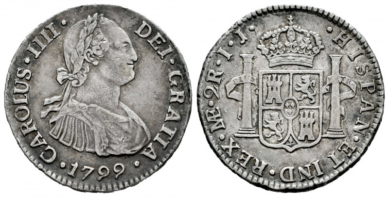 Charles IV (1788-1808). 2 reales. 1799. Lima. IJ. (Cal-582). Ag. 6,46 g. Patina....