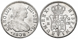 Charles IV (1788-1808). 2 reales. 1808. Sevilla. CN. (Cal-728). Ag. 6,07 g. Some original luster remaining. Minor marks. Almost XF. Est...100,00. 

...