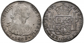 Charles IV (1788-1808). 8 reales. 1808. Lima. JP. (Cal-928). Ag. 26,27 g. Attractive tone. Almost VF. Est...80,00. 

Spanish Description: Carlos IV ...