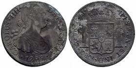 Charles IV (1788-1808). 8 reales. 1795. Mexico. FM. (Cal-958). Ag. 27,03 g. Irregular patina. Minor rust. Choice VF/VF. Est...35,00. 

Spanish Descr...