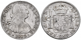 Charles IV (1788-1808). 8 reales. 1802. Mexico. FT. (Cal-975). Ag. 26,98 g. Almost VF. Est...60,00. 

Spanish Description: Carlos IV (1788-1808). 8 ...
