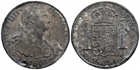 Charles IV (1788-1808). 8 reales. 1803. Mexico. FT. (Cal-977). Ag. 26,84 g. Minor rust. Dark patina. VF. Est...50,00. 

Spanish Description: Carlos ...