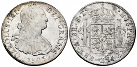 Charles IV (1788-1808). 8 reales. 1803. Mexico. FT. (Cal-977). Ag. 26,97 g. With some original luster remaining. VF/Choice VF. Est...70,00. 

Spanis...