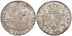 Charles IV (1788-1808). 8 reales. 1803. Mexico. FT. (Cal-977). Ag. 27,10 g. It retains some minor luster. Almost XF. Est...300,00. 

Spanish Descrip...