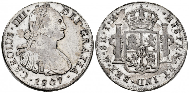 Charles IV (1788-1808). 8 reales. 1807. Mexico. TH. (Cal-986). Ag. 26,88 g. Clea...