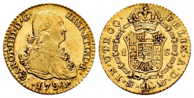 Charles IV (1788-1808). 1 escudo. 1794. Madrid. MF. (Cal-1111). Au. 3,40 g. Choice VF/Almost XF. Est...300,00. 

Spanish Description: Carlos IV (178...