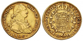 Charles IV (1788-1808). 2 escudos. 1806. Madrid. FA. (Cal-1314). Au. 6,61 g. Choice VF. Est...400,00. 

Spanish Description: Carlos IV (1788-1808). ...
