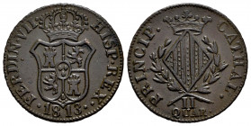 Ferdinand VII (1808-1833). 2 quartos. 1813. Cataluña, minted in Mallorca. (Cal-7). Ae. 4,84 g. Scarce. Choice VF. Est...70,00. 

Spanish Description...