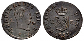 Ferdinand VII (1808-1833). 1 maravedi. 1833. Pamplona. (Cal-42). Ae. 1,27 g. Minor cleaned rust. Choice VF. Est...30,00. 

Spanish Description: Fern...