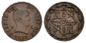 Ferdinand VII (1808-1833). 1 maravedi. 1824. Jubia. (Cal-124). Ae. 1,14 g. "Cabezon" type. Scarce. Choice VF. Est...90,00. 

Spanish Description: Fe...