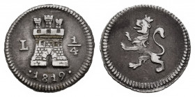 Ferdinand VII (1808-1833). 1/4 real. 1819. Lima. (Cal-270). Ag. 0,80 g. Choice VF. Est...120,00. 

Spanish Description: Fernando VII (1808-1833). 1/...