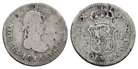 Ferdinand VII (1808-1833). 1/2 real. 1814. Cataluña, minted in Mallorca. SF. (Cal-320). Ag. 1,45 g. Minor impurities. Very rare. F/Choice F. Est...100...