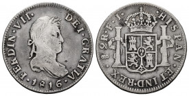 Ferdinand VII (1808-1833). 2 reales. 1816. Santiago. FJ. (Cal-947). Ag. 6,55 g. Scarce. Choice F. Est...100,00. 

Spanish Description: Fernando VII ...