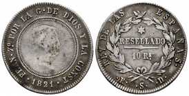 Ferdinand VII (1808-1833). 10 reales. 1821. Sevilla. RD. (Cal-1138). Ag. 13,09 g. Choice F/Almost VF. Est...50,00. 

Spanish Description: Fernando V...