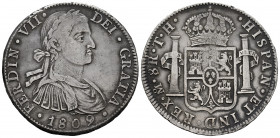 Ferdinand VII (1808-1833). 8 reales. 1809. Mexico. TH. (Cal-1308). Ag. 26,79 g. Imaginary bust. Toned. VF. Est...120,00. 

Spanish Description: Fern...